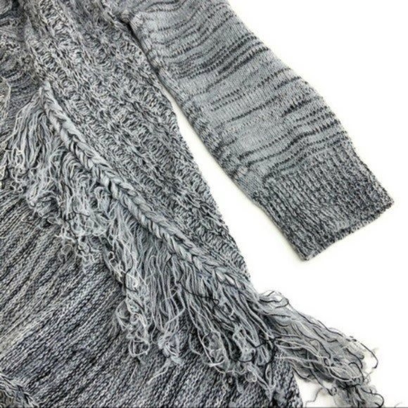 Soft Surroundings Crochet Duster Cardigan in Grey Ruffle Tassel Accents - Picture 4 of 4